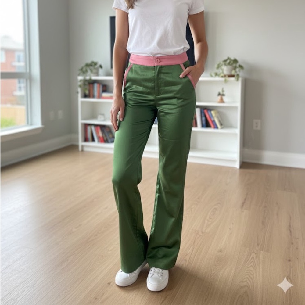CIDER Green and Pink Satin Pants BNWT